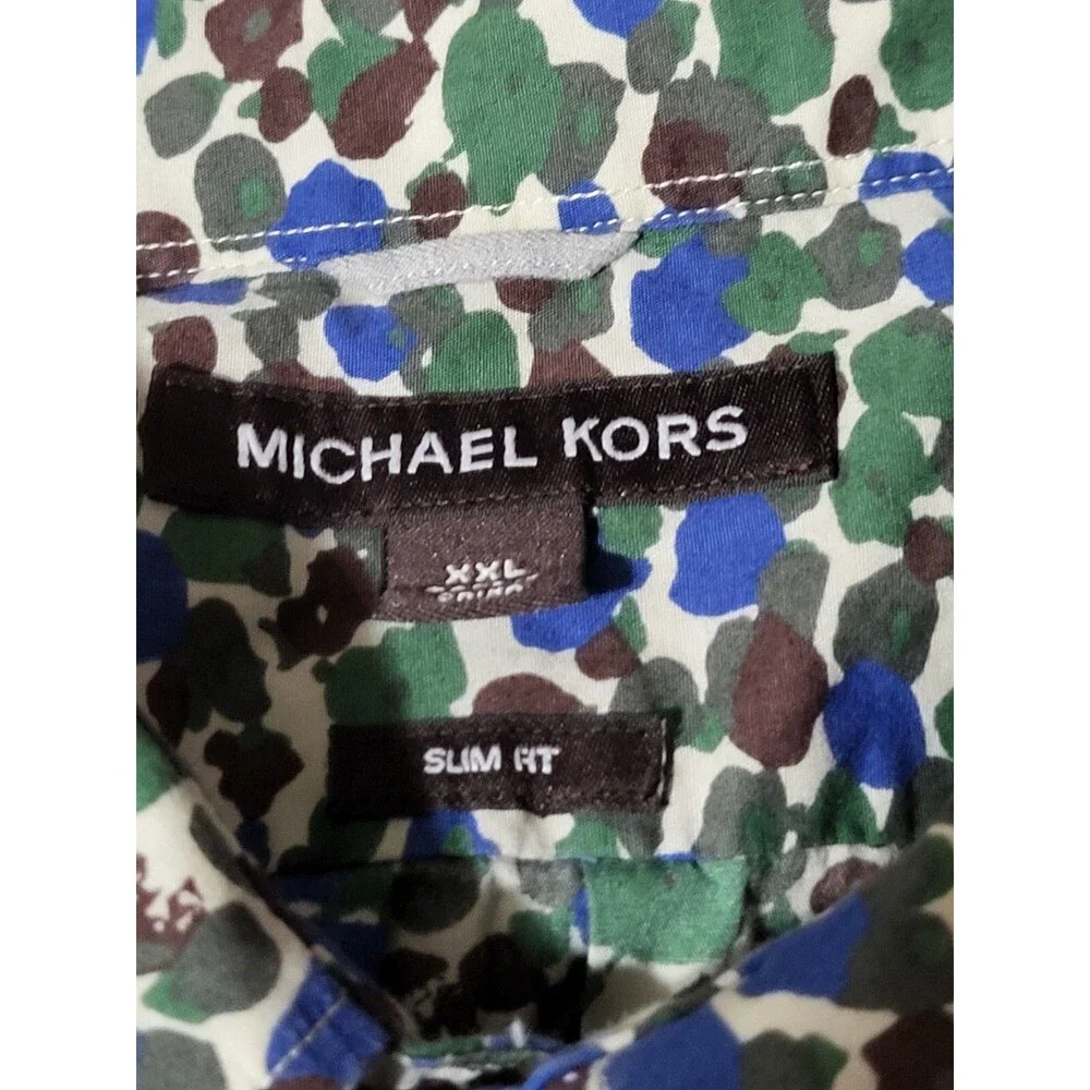 Michael Kors Blue Green Black Printed Short Sleeve Blouse